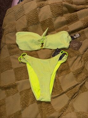 NWT. Neon Lime Shimmer Bikini Set